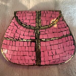 RAMLA Glossy pink Mosaic Crossbody/Clutch with Gold accents.  NEW